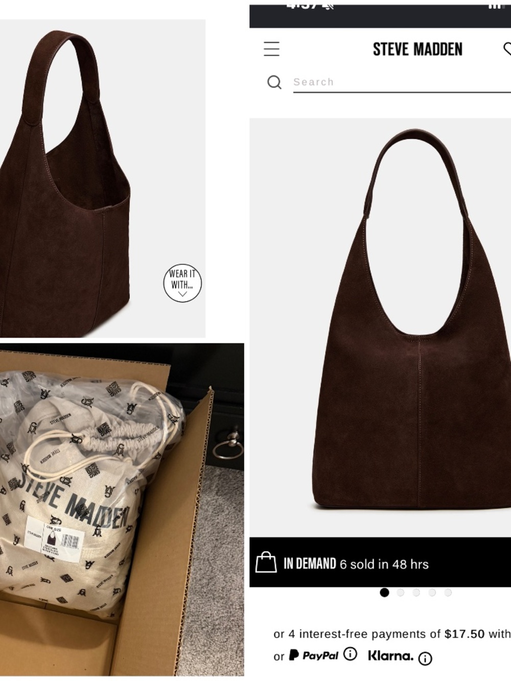Steve Madden suede Autumn Bag *NEW in box chocolate
